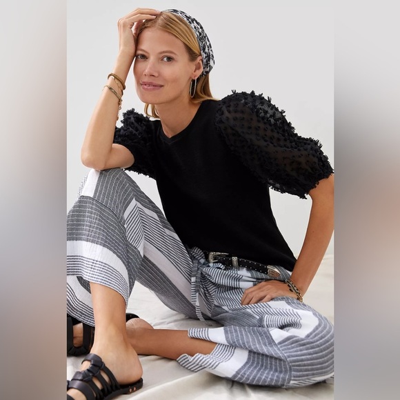 MAEVE Woven Puff-Sleeve Top black size large - Picture 3 of 9